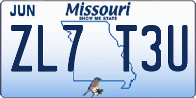 MO license plate ZL7T3U