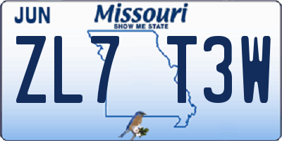 MO license plate ZL7T3W
