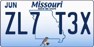 MO license plate ZL7T3X