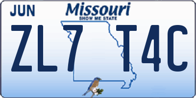 MO license plate ZL7T4C