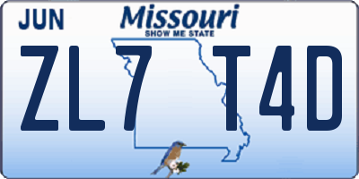 MO license plate ZL7T4D