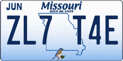 MO license plate ZL7T4E