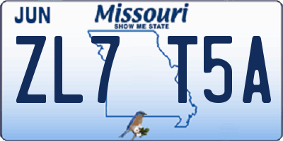 MO license plate ZL7T5A