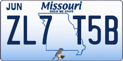 MO license plate ZL7T5B