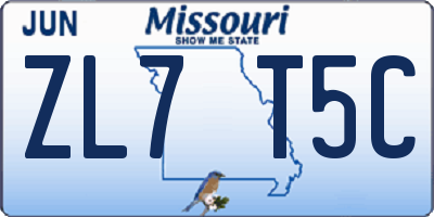 MO license plate ZL7T5C