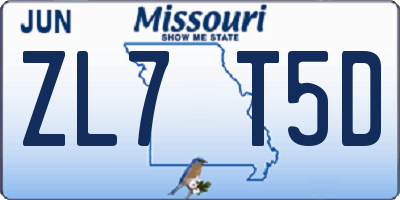 MO license plate ZL7T5D