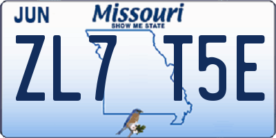 MO license plate ZL7T5E