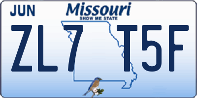 MO license plate ZL7T5F