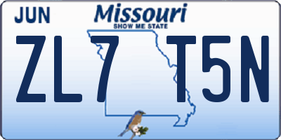 MO license plate ZL7T5N