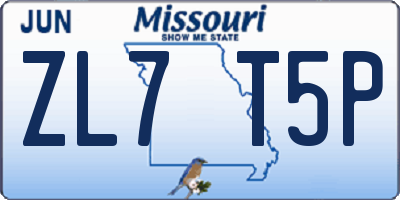 MO license plate ZL7T5P