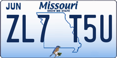 MO license plate ZL7T5U