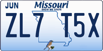 MO license plate ZL7T5X