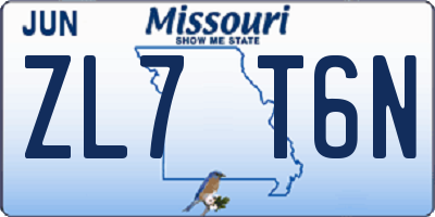 MO license plate ZL7T6N