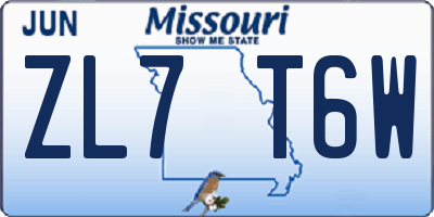MO license plate ZL7T6W