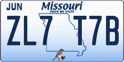 MO license plate ZL7T7B