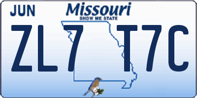 MO license plate ZL7T7C