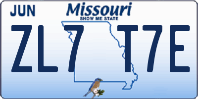 MO license plate ZL7T7E