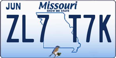 MO license plate ZL7T7K