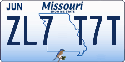 MO license plate ZL7T7T
