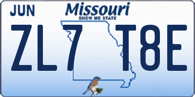 MO license plate ZL7T8E