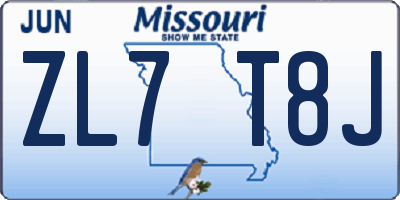 MO license plate ZL7T8J