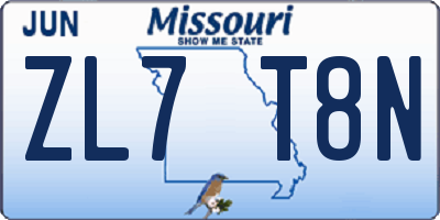 MO license plate ZL7T8N