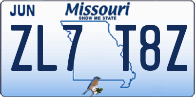MO license plate ZL7T8Z