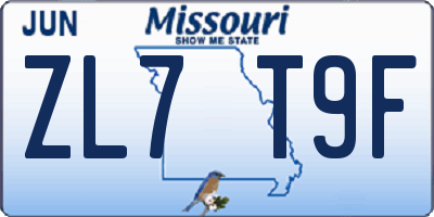 MO license plate ZL7T9F
