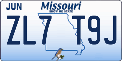 MO license plate ZL7T9J