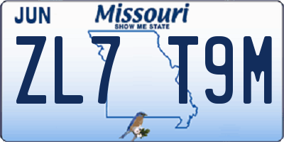 MO license plate ZL7T9M