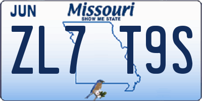 MO license plate ZL7T9S