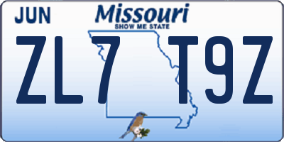 MO license plate ZL7T9Z