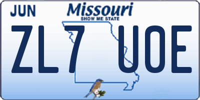 MO license plate ZL7U0E