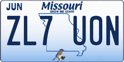 MO license plate ZL7U0N