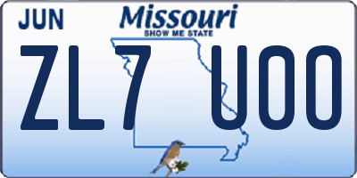 MO license plate ZL7U0O