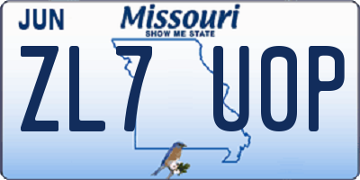 MO license plate ZL7U0P