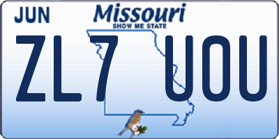 MO license plate ZL7U0U