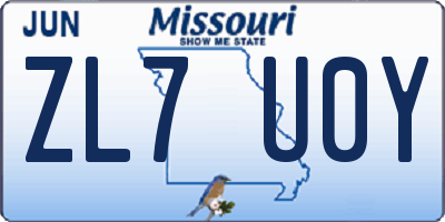 MO license plate ZL7U0Y