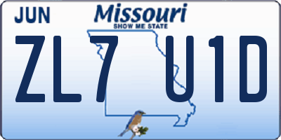 MO license plate ZL7U1D