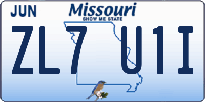MO license plate ZL7U1I