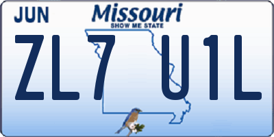 MO license plate ZL7U1L