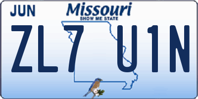 MO license plate ZL7U1N