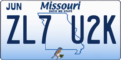 MO license plate ZL7U2K