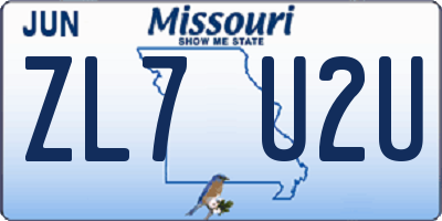 MO license plate ZL7U2U