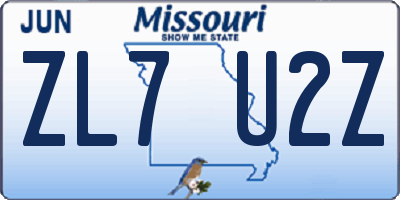 MO license plate ZL7U2Z