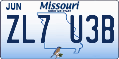 MO license plate ZL7U3B