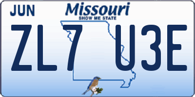 MO license plate ZL7U3E
