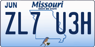 MO license plate ZL7U3H