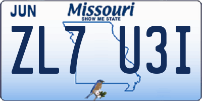 MO license plate ZL7U3I