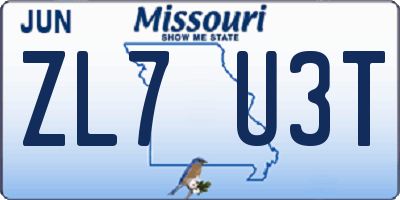 MO license plate ZL7U3T
